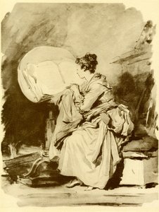 Læsende pige sidder på et klapbord af Jean Honore Fragonard